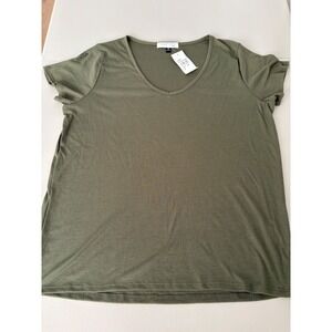 Planet Gold Plus Size 2X Olive Green‎ Ribbed V Neck Short Sleeve Casual Top
